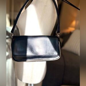 Prada Black and White 90s Style Leather Shoulder Bag